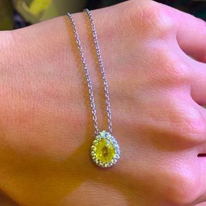 .9ct yellow genuine diamond halo necklace